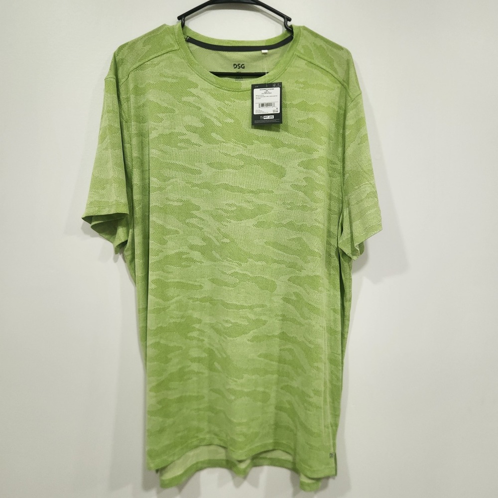 DSG Mens Movement Jacquard Tee Pale Neon Green Camo XL Moisture Wicking NWT